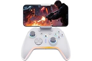 Bcofo Wireless Mobile Game Controller for iOS/iPhone/Android/Cell Phone/Switch/Laptop, Gaming Gamepad with Phone Clip for Gamers, Hall Effect Triggers, Wired PC Control, with RGB LED Lighting/Vibration/6-Axis Gyro/Turbo (White)