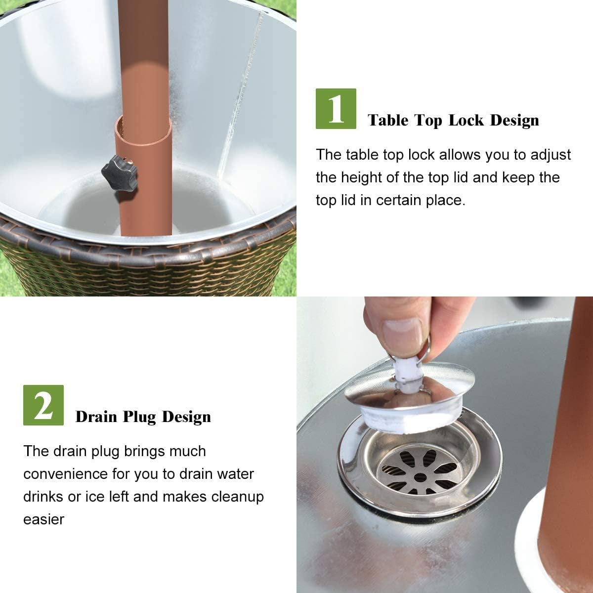 LHLYL-DP Ice Bucket Cocktail Coffee Table, Outdoor Cool Bar Table, Rattan Style Patio Table, Adjustable Height Party Deck, for Pool Use: Home & Kitchen