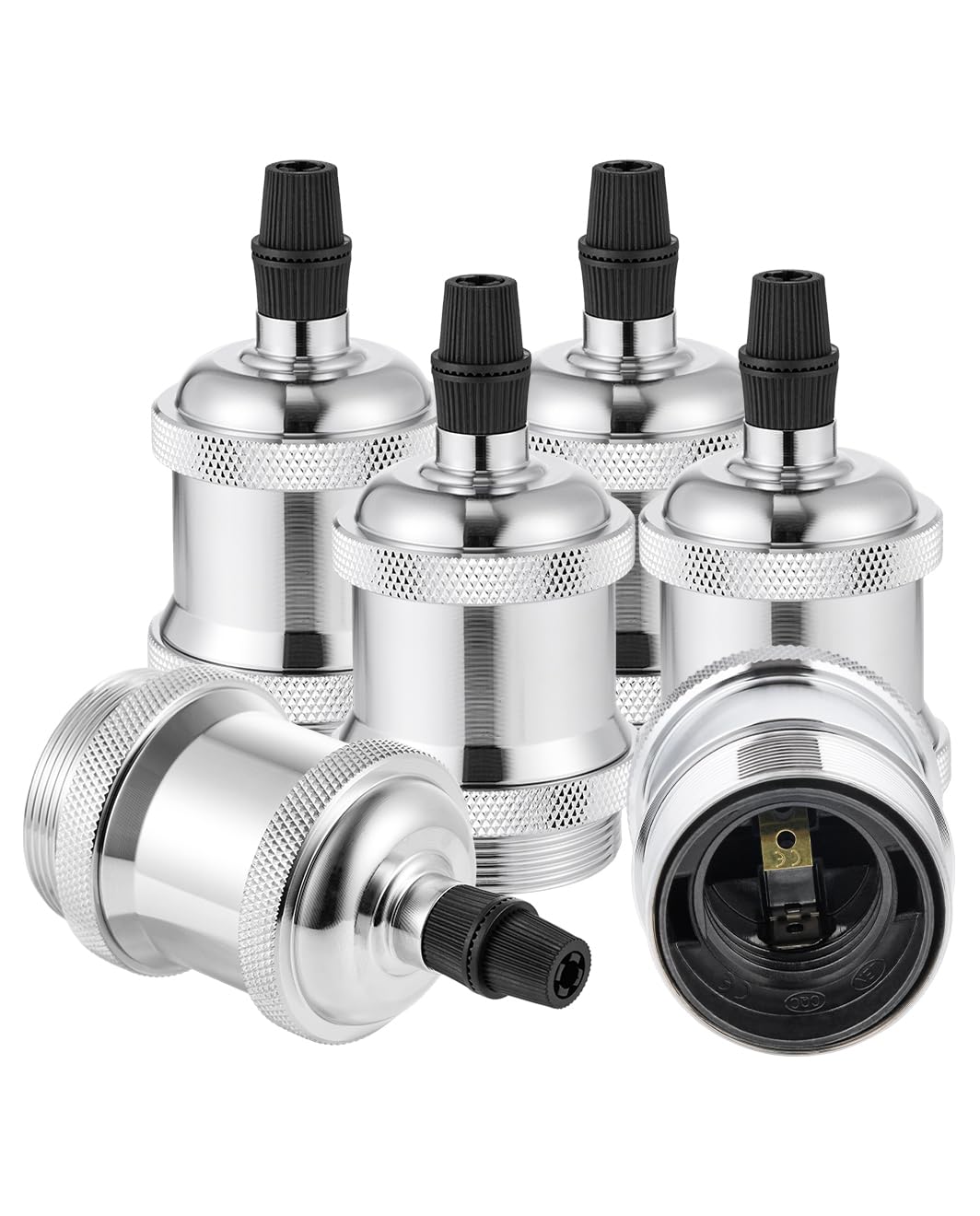 Vecys 6 PCS E27 Vintage Bronze Lamp Socket Adapter Edison Retro Lamp Holder Adapter for Vintage Light Bulbs Pendant Lamp（Silver）