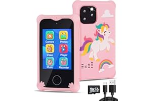 BESTOONE Kids Smart Phone Toys for 3 4 5 6 Year Old Girls, Toddler Touchscreen Phone with Dual Camera, Educational Games, MP3 Music Player, and 32GB SD Card, Christmas Birthday Gifts for Kids Ages 3-8