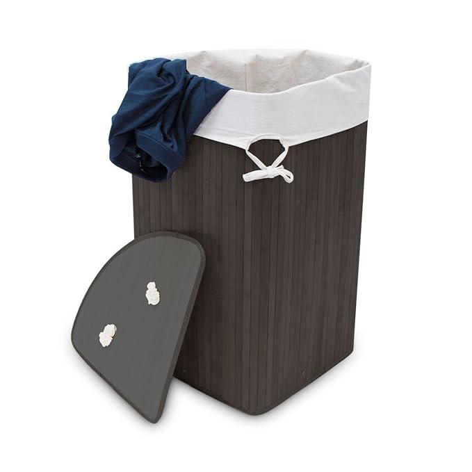 Relaxdays Eckwäschekorb Bambus HxBxT: ca. 65 x 49,5 x 37 cm faltbare Wäschetruhe eckig mit einem Volumen von 64 L mit Wäsches