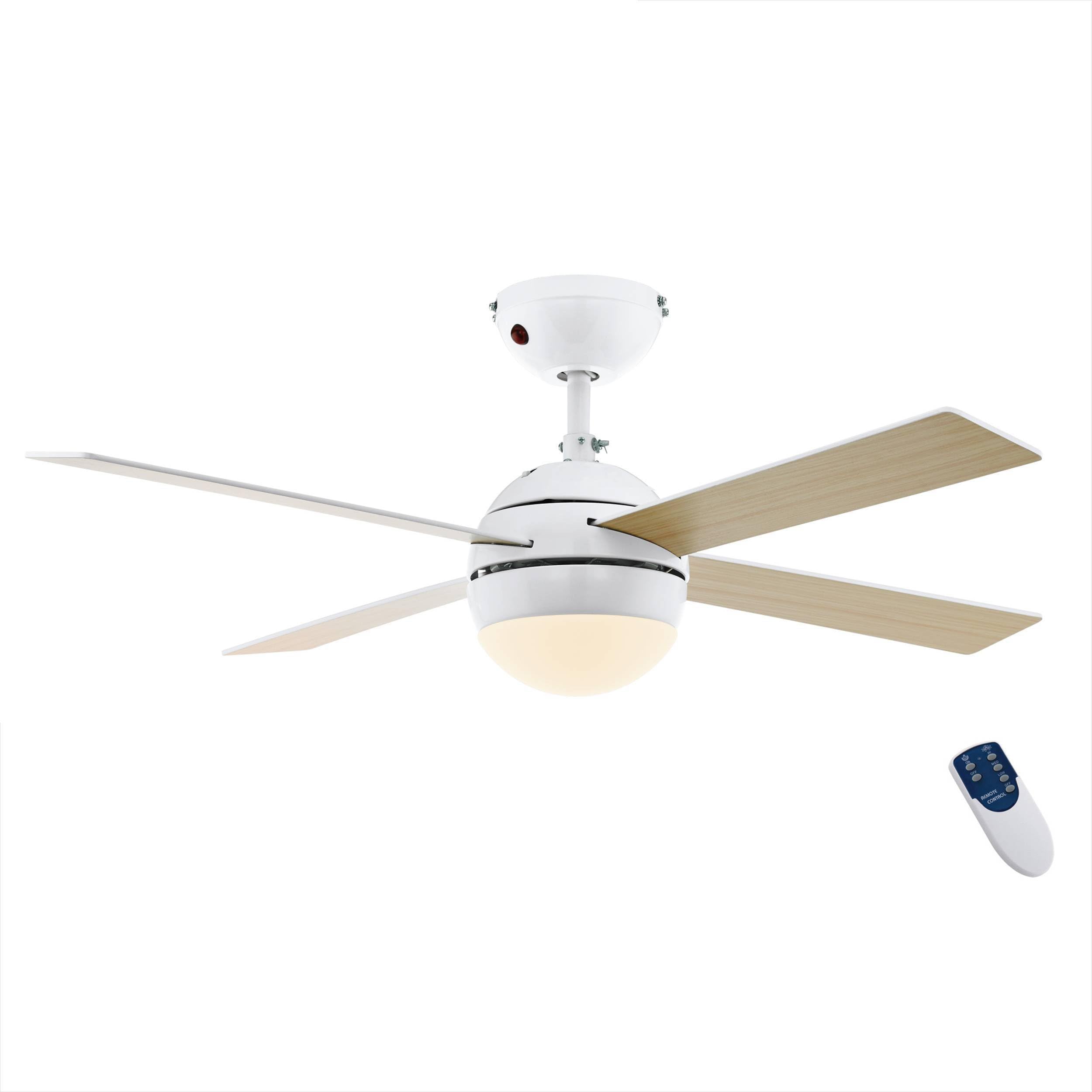 EGLO Losciale Ceiling Fan, 4-Blade Fan with Remote Control, Light, Summer and Winter Use, Fibreboard (MDF) with Reversible Blades in White or Light Wood Colour, AC Motor, 106.6 cm Diameter