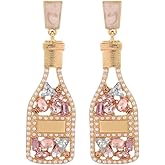 COLORFULBLING Handmade Champagne Martini Wine Glass Dangle Earrings Shiny Rhinestones Crystal Pearl Beaded Drop Earrings Charming Cocktail Glass Lovely Pencil Rugby Earrings for Women Jewelry Gift(Champagne cup)