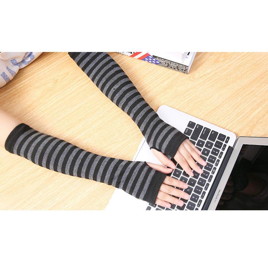 MAMOIU Women Winter Wrist Arm Hand Warmer Knitted Striped Long Fingerless Gloves Cold Weather Gloves