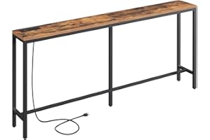 MAHANCRIS 70.9'' Console Table with Power Outlet, Narrow Sofa Table, Industrial Entryway Table with USB Ports, Behind Couch for Entryway, Hallway, Foyer, Living Room, Rustic Brown CTHR18E01Z1