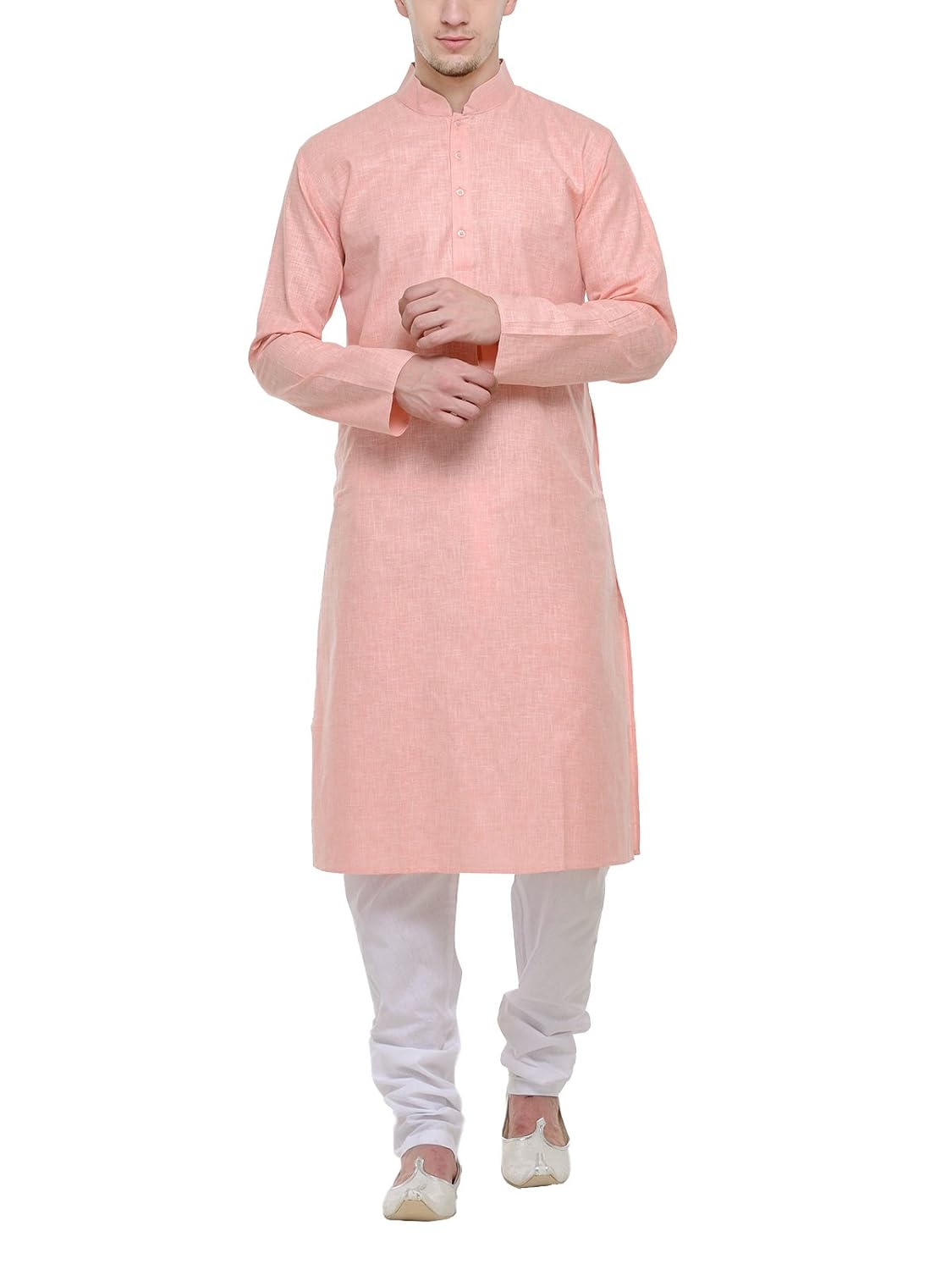 rg designers peach & white full sleeves kurta & pyjama set for men