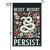 Gkodw Resist Dissent Persist Garden Flag, Funny Snake Protest Signs for Outdoors, Equality Human Rights Progressive Flag, Liberal Porch Sign, Social Justice Empowerment Feminist Wall Lawn Yard Decor D