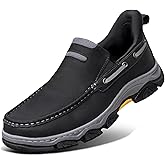 VOCECO Men's Slip On Hands Free Leather Walking Work Loafers Slip-Ins Outdoor Dress Casual Cushioning Shoes