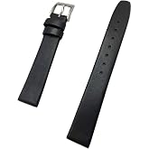 16mm Black, Flat, Elegant Calfskin Genuine Leather Watchband Replacement | Smooth Wrist Watch Strap, Mens Standard Length