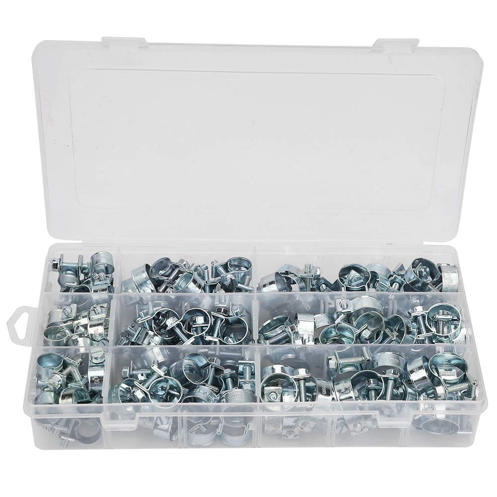 135 Pcs Hose Clamp Assortment Kit, 8‑18mm Mini Hose Clip Fuel Line Pipe Tube Clamp Adjustable Zinc Plated Tool Car Accessories