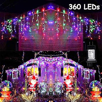 Toodour LED Icicle Lights, 360 LED Christmas Lights, 29.5ft, 8 Modes, Window Curtain Fairy Lights with 60 Drops, Icicle Fairy Twinkle Lights for Christmas, Party, Holiday Decorations (Multicolor)