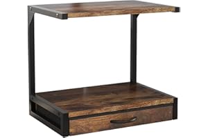 METYERRY 2-Tier Desktop Printer Stand and Storage Shelf, Home Office Desk with Fabric Drawer, Organizer for Printer, Fax Machine, Scanner, Compact Size 17.3"x11.8" printer stand for desk, Rustic Brown