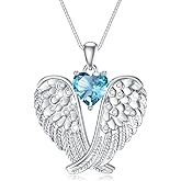 POTOPYY Birthstone Angel Wings Necklace for Women 925 Sterling Silver Guardian Angel Necklace Pendant Birthstone Jewelry Birthday Valentines Day Mothers Day Gifts for Women