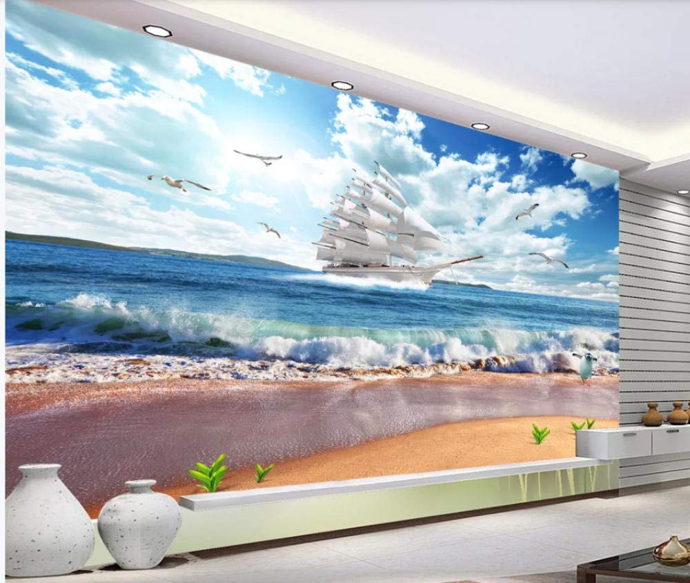 Generic 3D Wallpapers Modern Non-Woven - Sailboat at Sea - Pattern Environmental Protection Wallpaper for Bedroom, Living Room, Kitchen and Bathroom Walls- C - 250175Cm