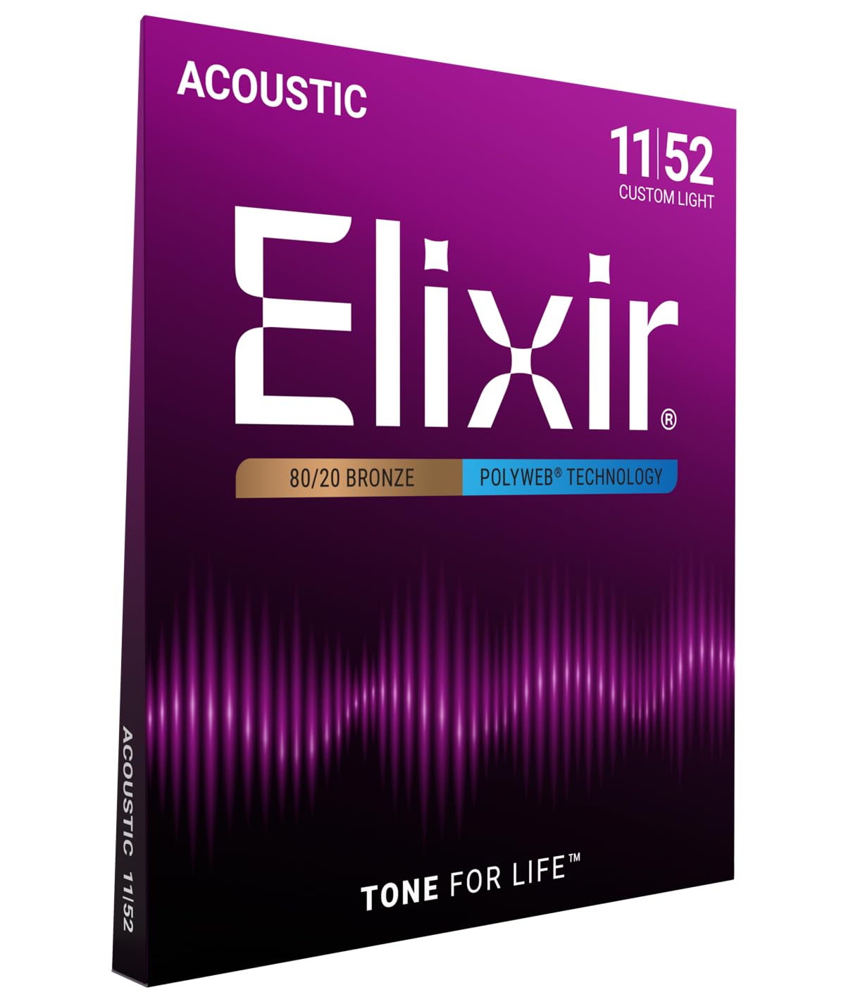 Elixir 11025 Strings 80/20 Bronze Acoustic Guitar Strings w POLYWEB Coating, Custom Light (.011-.052)