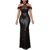 Cololura Women Sexy Sequin Halter Neck Short Sleeve Mesh Perspective Party Bodycon Evening Cocktail Maxi Dress
