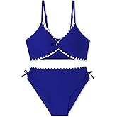 Girls Swimsuits Twist V Neck Drawstring Cute Girls Bikini Swim Two Piece Sets with Chest Pad