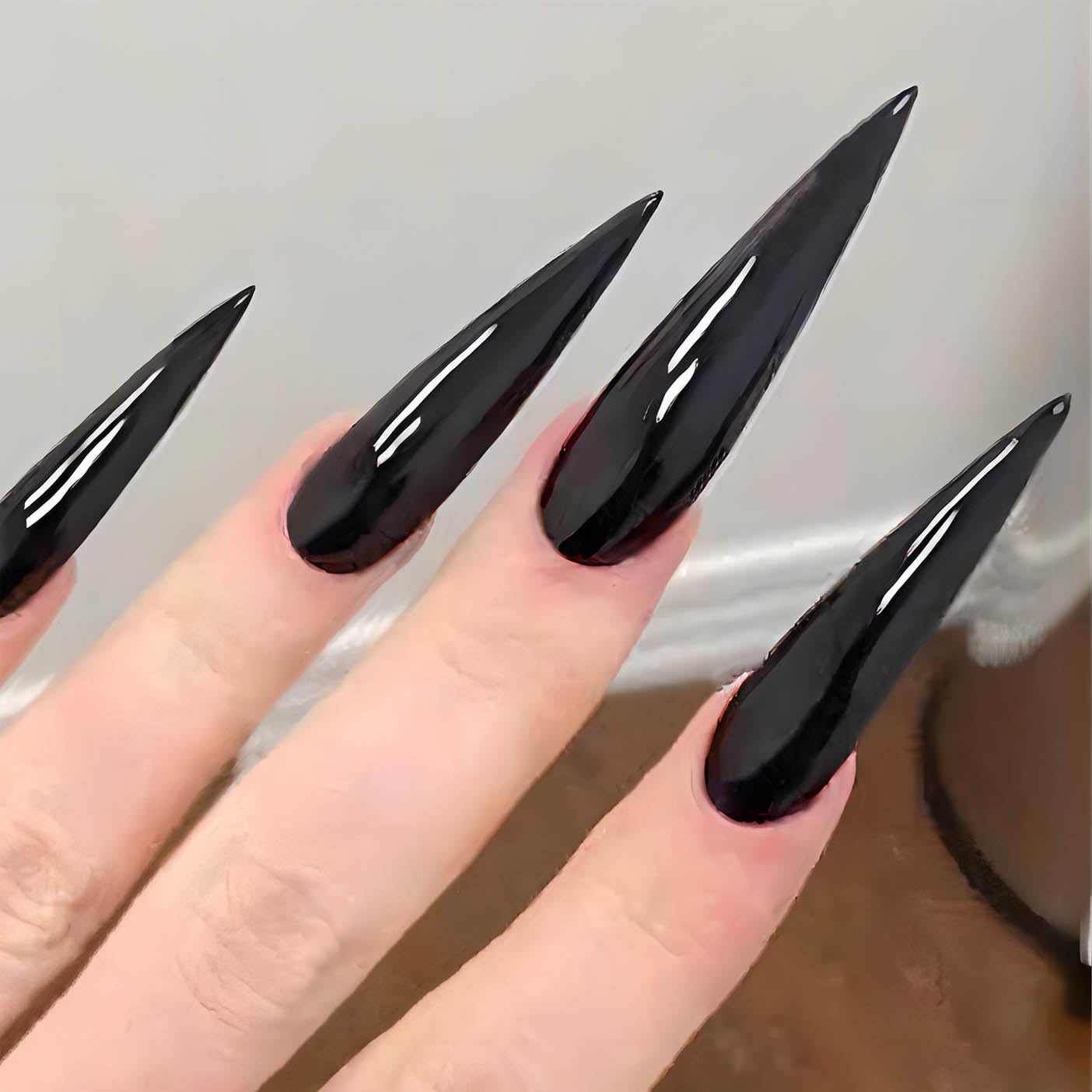 Photo 1 of QQPPOLIU Solid Color Press on Nails (Black) Stilitto Long Glossy 24PCS Gift for Women and Girl from QQPPOLIU