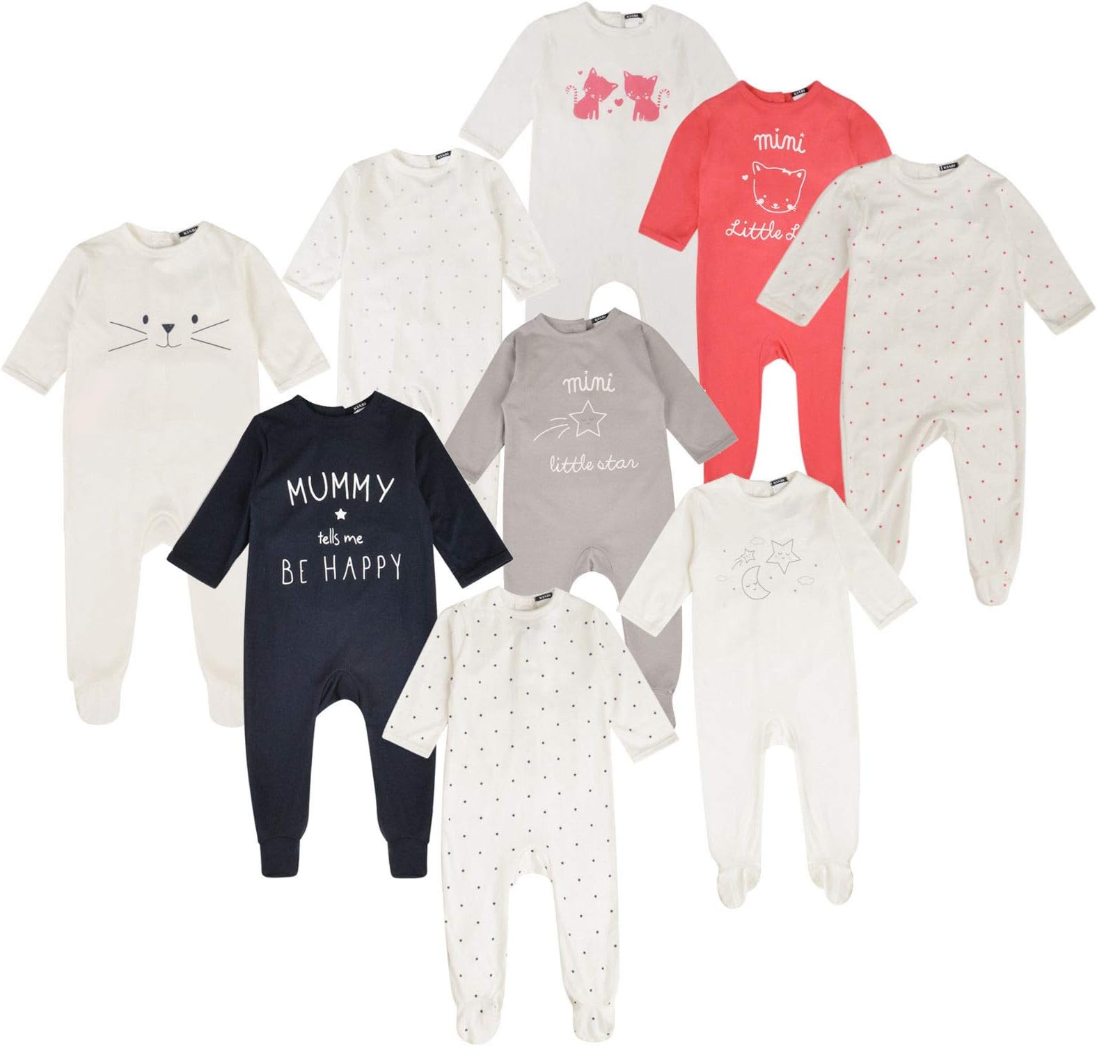 Baby Boys Girls 3 Pack Sleepsuits EX Store 100% Cotton BABYGROWS 1-24M New