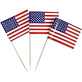 100 Pack USA American Flag US Toothpick Flags, Cocktail Picks Mini Stick Cupcake Toppers Country Picks Party Decoration Celebration Cocktail Food Bar Cake Flags (American)
