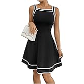 WDIRARA Women's Sleeveless Square Neck A Line Mini Dress Contrast Binding Ruffle Tank Dresses