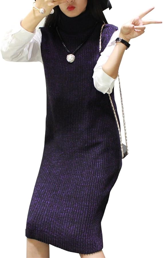 Amazon Co Jp ノーブランド品 ワンピ ワンピース レディース ニット ニットワンピ ニットワンピース レイヤード レイヤード風 ロング ワンピ オフタートル 服 ファッション小物