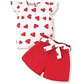 Vitalique 3-8T Toddler Kid Girl Outfits Clothes Ruffle Short Sleeve Floral T-Shirt Top Summer Shorts with Belt