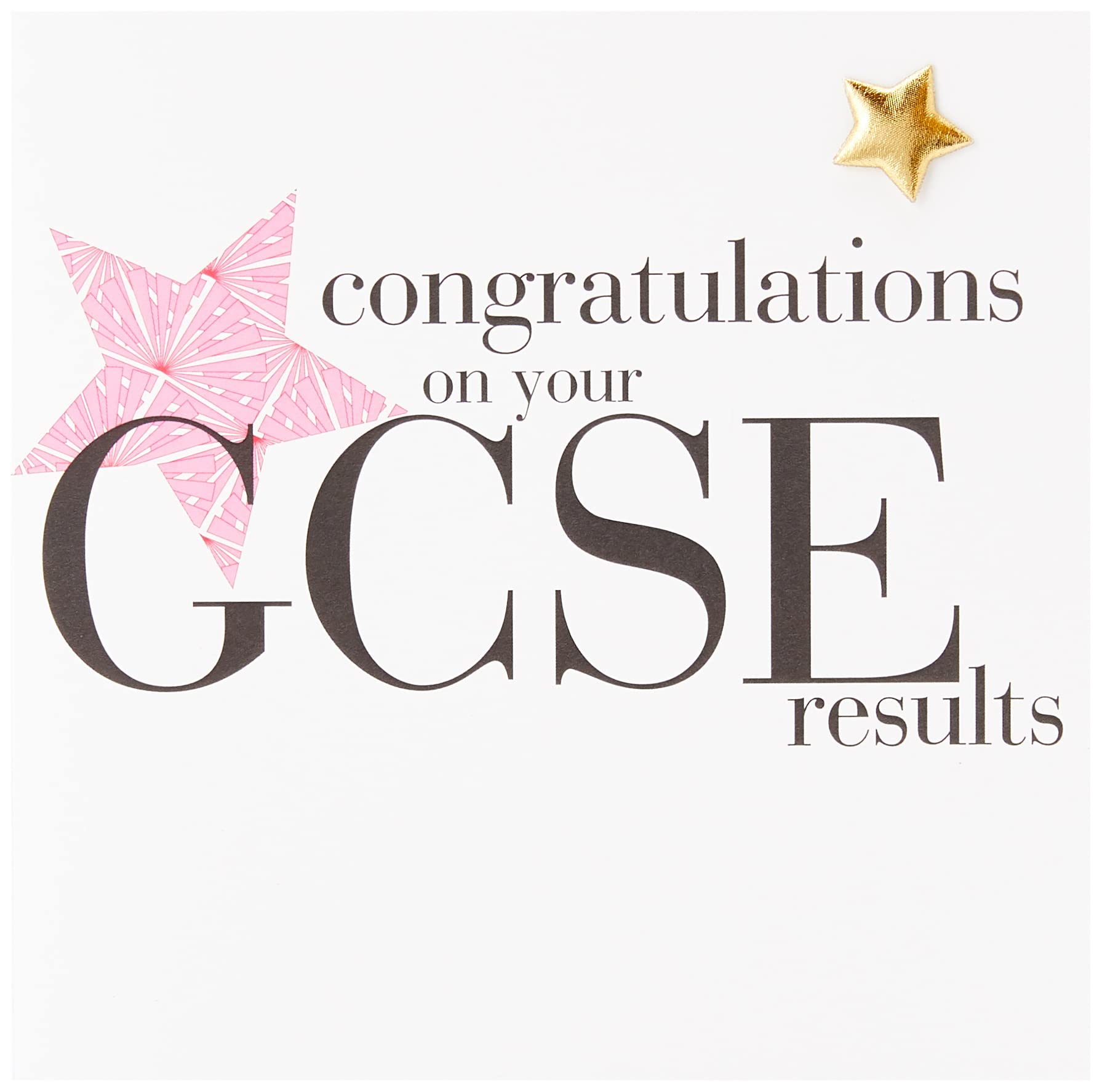Claire Giles Greeting Cards, GCSE Card, Pink Star Design Congratulations on Your GCSE Results Greeting Card, Embellished with a Padded Star