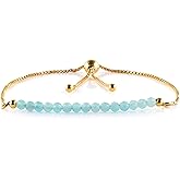 InfinityGemsArt Gemstones Bracelets For Women Birthstone Jewelry Micro Beads Beaded Stone Bolo Slider Crystals Bracelet, 14K Gold Plated Adjustable Chain