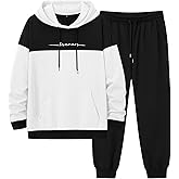 Babioboa Men's Hooded Tracksuit 2 Piece Color Block Fleece Sweatsuit Jogging Sport Suit Letter Hoodie and Sweatpant Set