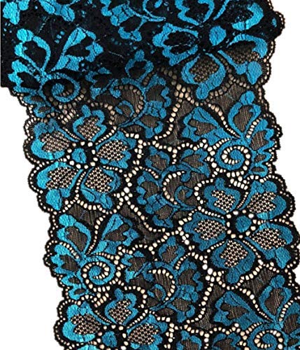5 Yards Jasmin Metallic Floral Lace Ribbon Stretch Lace Trim Elastic Webbing African Fabric Width 18cm for DIY Craft Jewelry Making Clothes Accessories Gift Wrapping Wedding Party Decoration(Sky Blue)