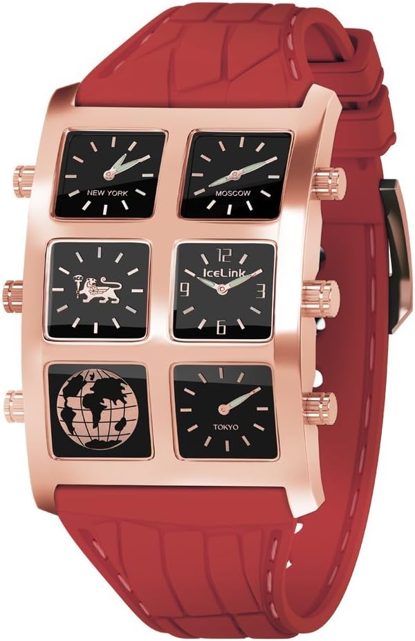 IceLink 'Tawny' 6 Time Zone Small Case Women's Watch Red Silicone Strap