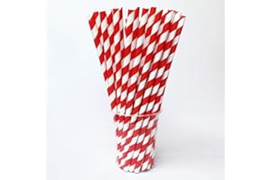 Shuiniba Biodegradable Striped Paper Straws,Paper Drinking Straws for Party, Events and Crafts,Baby Shower Decorations 7.75 Inches, Red White Striped - 100 Pack