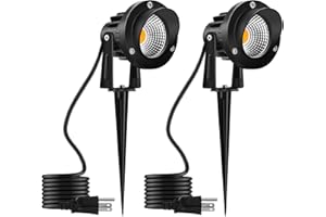 Romwish 120V LED Landscape Spotlights, 10W Outdoor Spotlights for Yard, 3000K Warm White, 120V AC Spot Light with Ground Spike, Waterproof Landscape Lighting for House Garden Lawn Decorative - 2 Pack