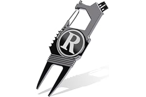 Skylety Golf Divot Repair Tool with Letter Ball Marker 6-in-1 Divot Tool Initials Ball Marker, Club Holder, Brush, Clip Buckle, Groove Cleaner Golf Accessories for Christmas Men Father Gift