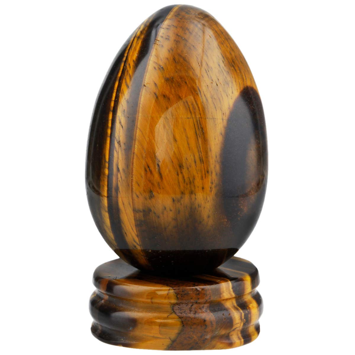 KYEYGWO Tiger' s Eye Stone Carved Eggs with Stand, Healing Crystal Meditation Chakra Balancing Reiki Crafts Home Decoration