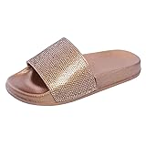 TANGSen Womens Flat Slides Sandals Diamante Sparkly