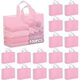Amylove 100 Pcs Shopping Bags Bulk Plastic Gift Bags with Handles Large Pink Retail Bag Frosted Tote Bag for Small Business Boutique Wedding Holiday Gift Packaging 16"x 12"x 6"