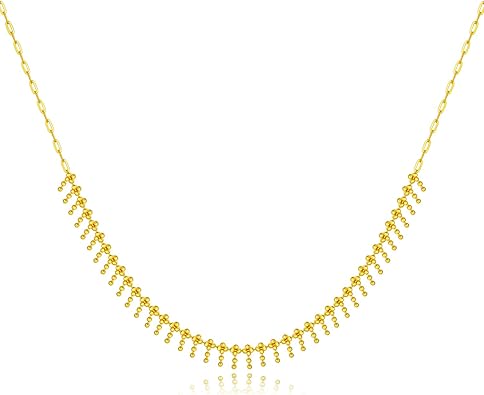 18k Yellow Gold Bead Chain Choker Necklace for Women, Dainty SISGEM