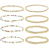 Dainty Gold Plated Beaded Bracelet Stack for Women,Handmade Bohemian Colorful Beads Stackable Stretch Bracelets Fashion Prom Jewelry Accessories Gift Friendship
