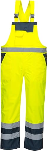 Portwest S488 Hi-Vis Waterproof Bib and Brace Overalls Yellow Navy M