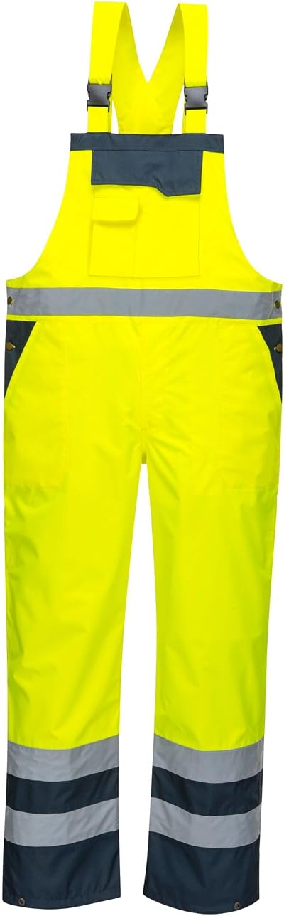Portwest S488 Hi-Vis Waterproof Bib and Brace Overalls Yellow/Navy L