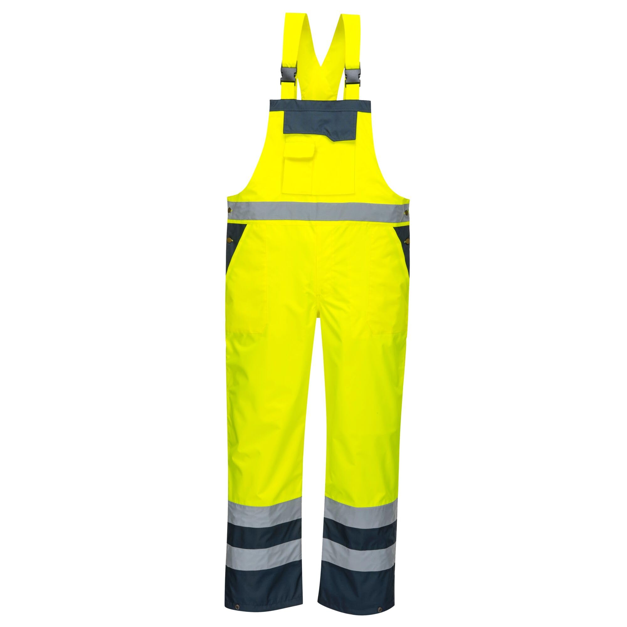Portwest S488 Men's Waterproof Hi Vis Breathable Contrast Rain Bib and Brace Yellow/Navy, XX-Large
