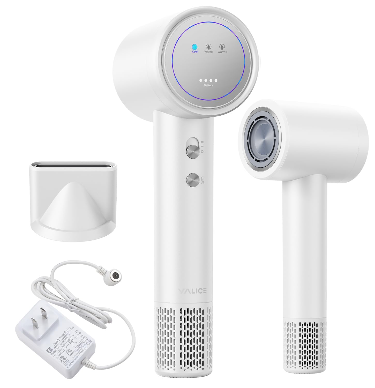 Photo 1 of YALICE Cordless Hair Dryer Rechargeable with Digital Screen, 15000mAh Travel Hair Dryer with Magnetic Nozzle, 4 Mode Portable Hair Blow Dryers for Women Kids Outdoor Camping Beaches (White)