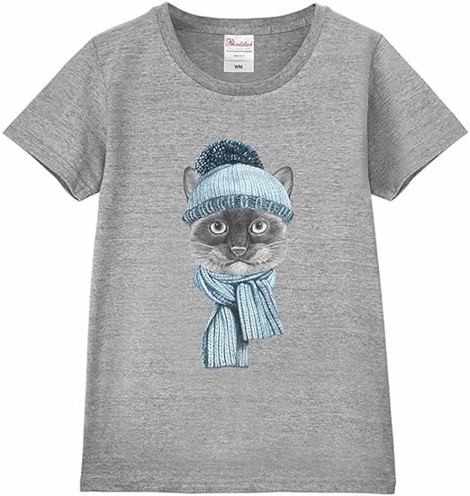 Amazon Co Jp ノーブランド品 ニット帽をマフラーをした猫 グレー Lサイズ レディース 半袖 Tシャツ 服 ファッション小物