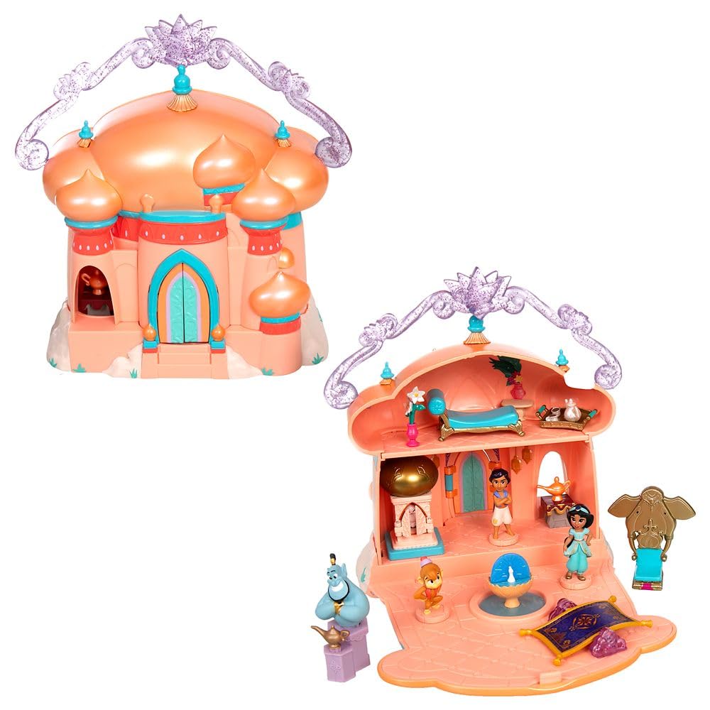 Disney Store Official Princess Micro Toy Set – Aladdin – Set Includes Micro Figures of Jasmine, Aladdin, Genie, Abu, & Their Palace – Portable Playset – Perfect for Fans of Disney Princesses