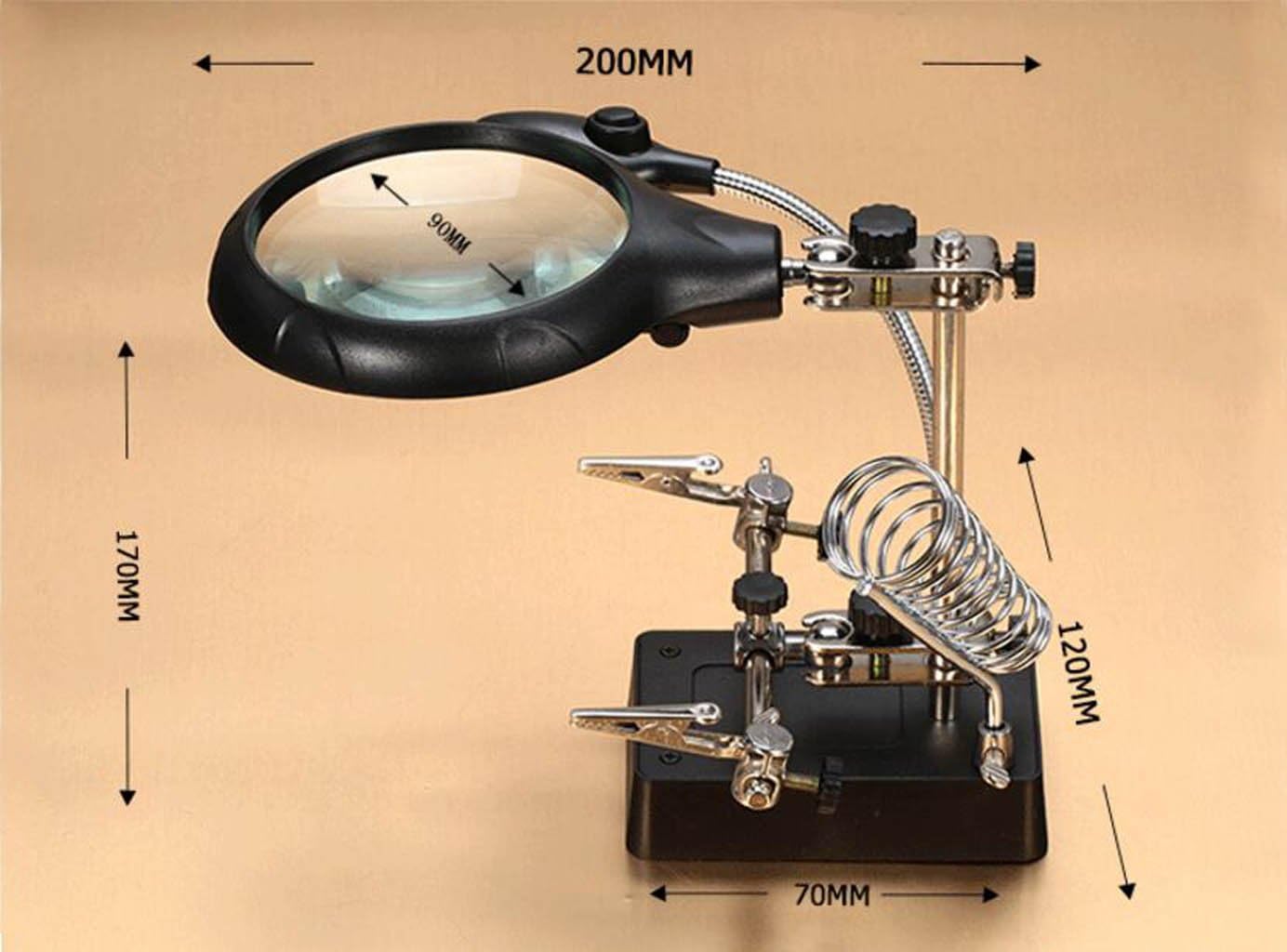 DAFREW Desktop Magnifier (2.5X, 7.5X, 10X)/LED light/Helping Hand Repair Clamp Auxiliary Clip/Maintenance watch Electronic component