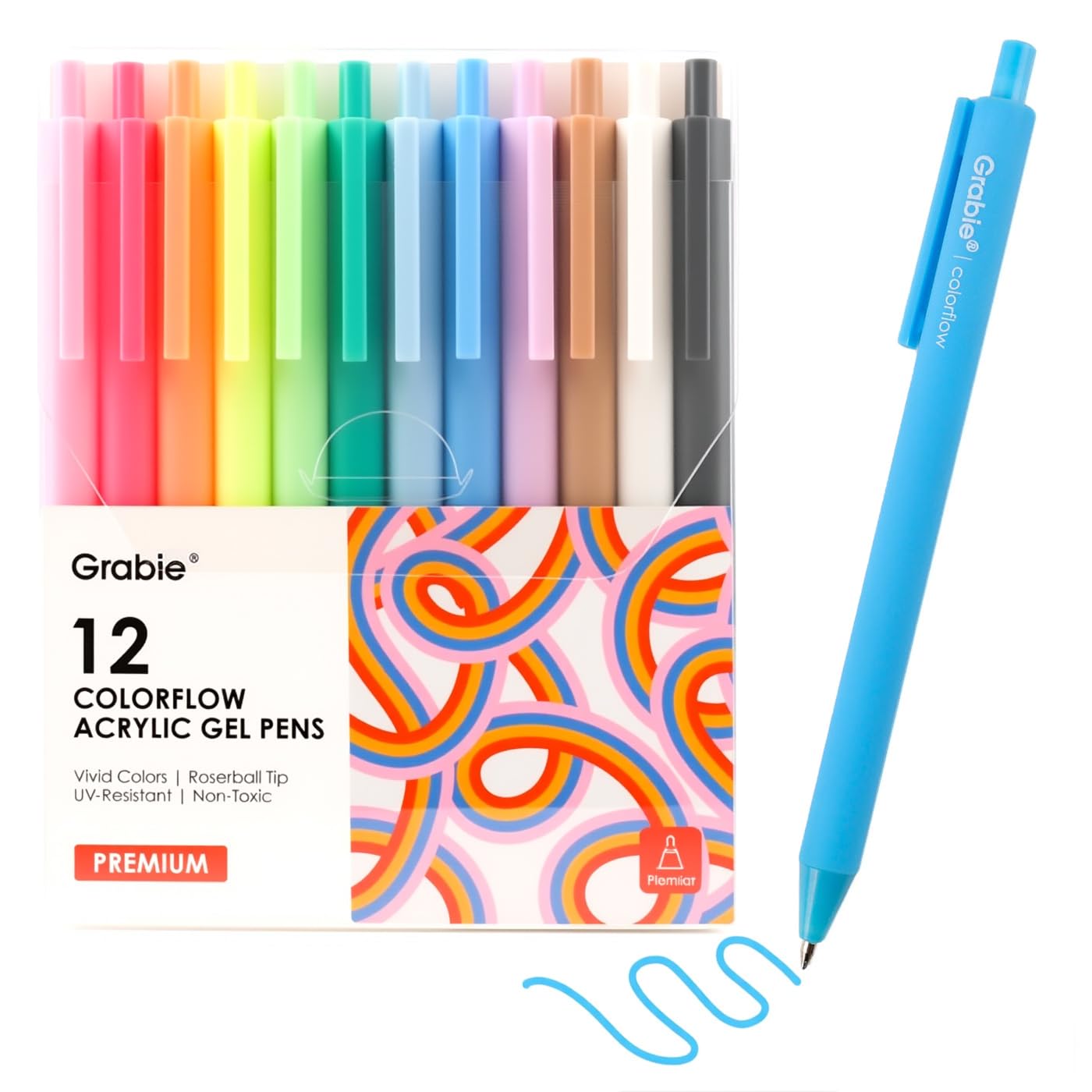 Photo 1 of Grabie Acrylic Gel Pens, 0.6mm Fine Point Retractable Gel Pens for Journaling Note Taking, Pack of 12