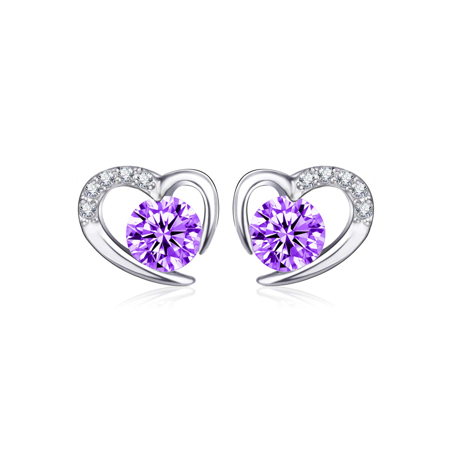 LYL.Adorer Ladies Silver Earrings,Silver Heart Earrings,Purple 5A Zirconia,Gift for Women Girls
