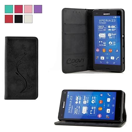 COOVY® Cover für Sony Xperia Z3 Compact D5803 D5833 Case Wallet Schutz Etui mit Kartenfach, Standfunktion + Schutzfolie - Des